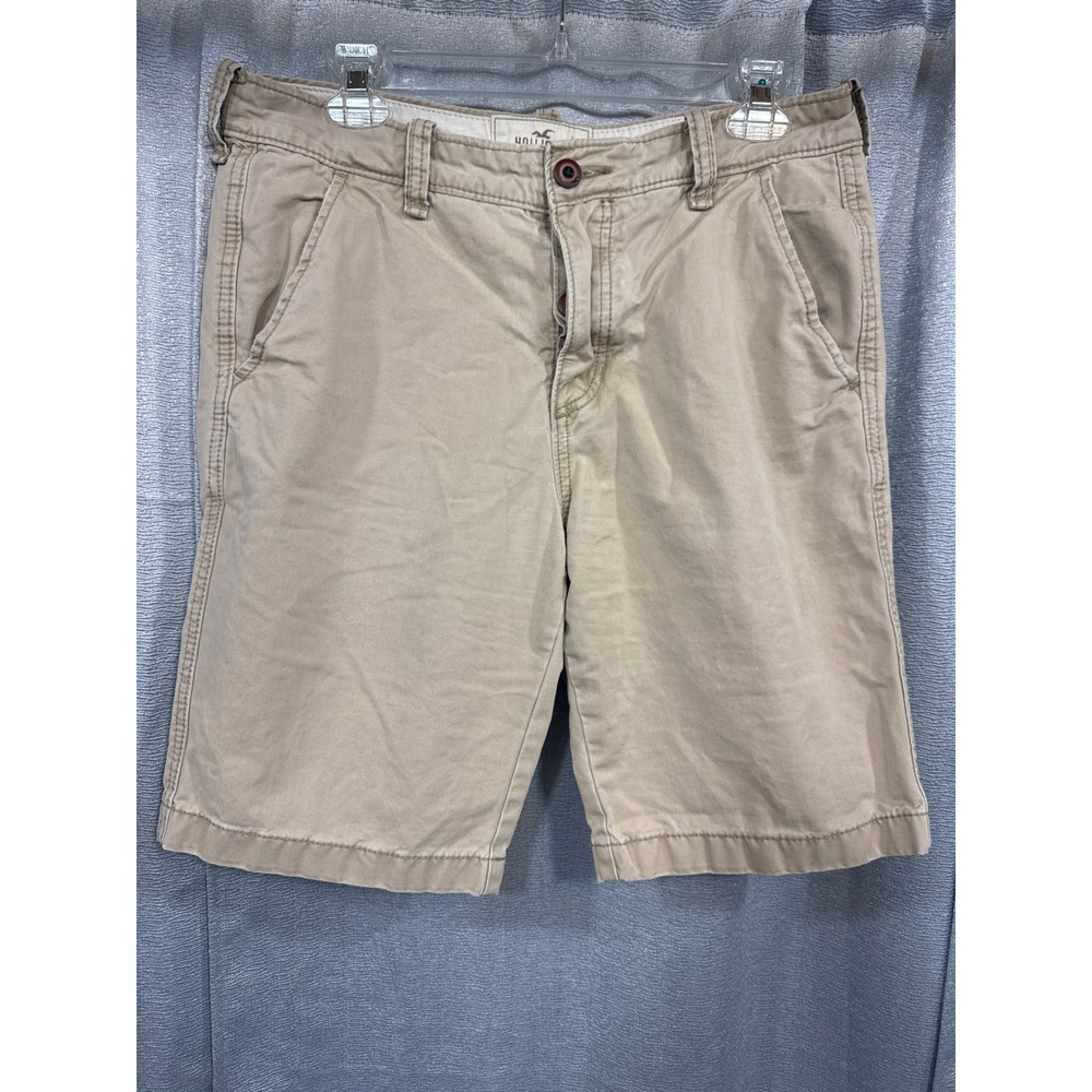 Hollister Mens Khaki Chino Shorts Size 31 Tan Cotton Button Fly Casual Summer